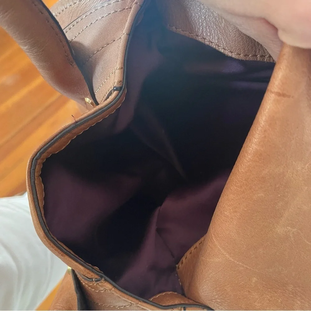 B Makowsky Tan Leather Shoulder Bag Satchel with Gold Accents